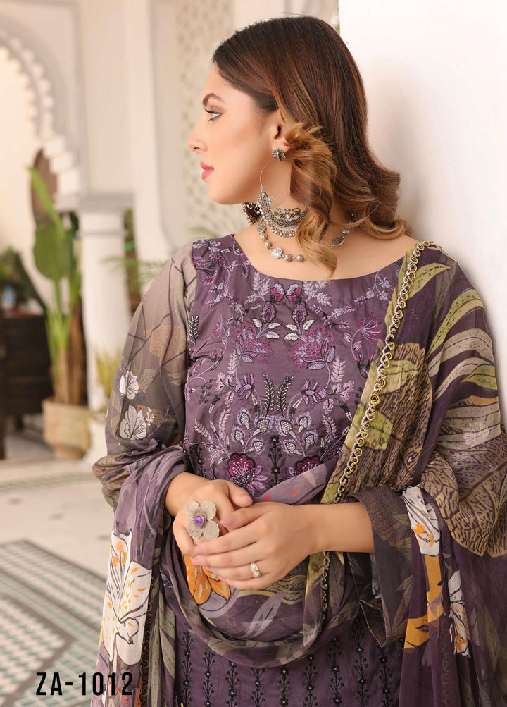 Zarish By Zara Ali Embroidered Lawn Suits Unstitched 3 Piece ZRA22F ZA-1012 - Festive Collection