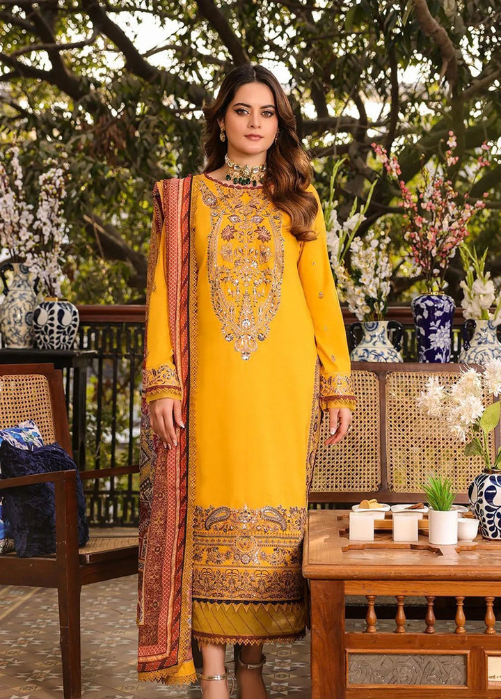 Zarq Barq By Asim Jofa Embroidered Cambric Unstitched Suit 3 Piece AJ23ZB AJZB-01 - Eid Collection