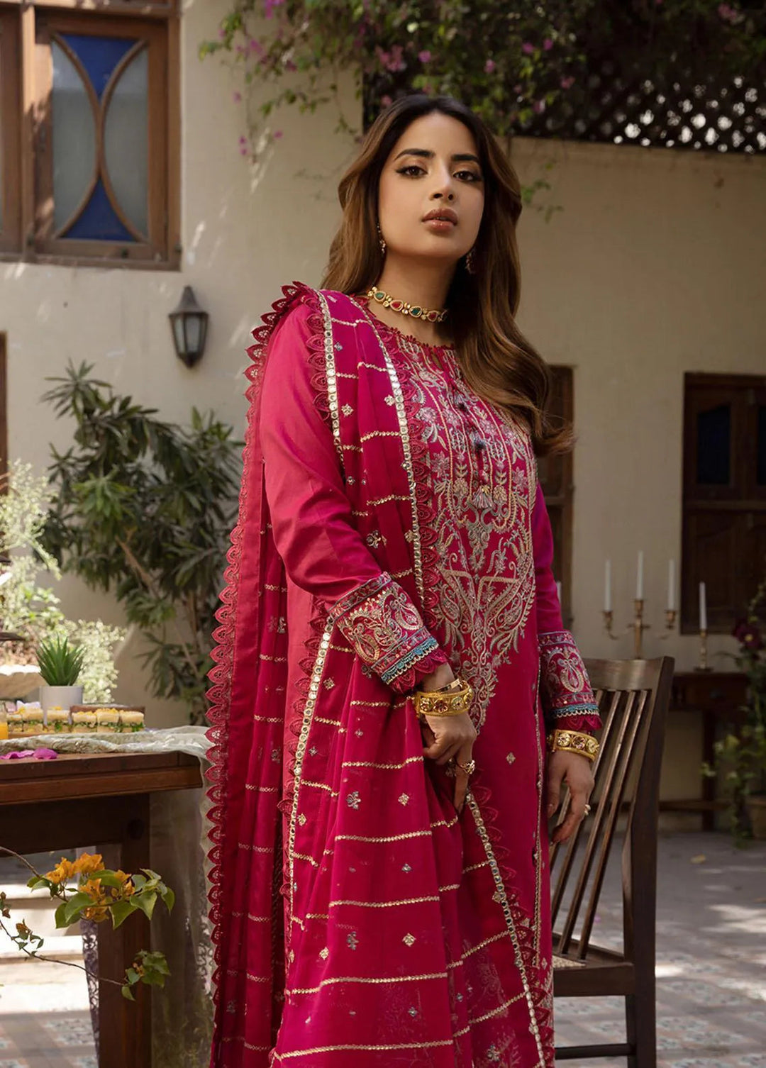 Zarq Barq By Asim Jofa Embroidered Cambric Unstitched Suit 3 Piece AJ23ZB AJZB-04 - Eid Collection