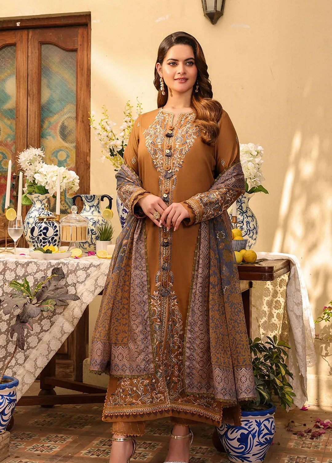 Zarq Barq By Asim Jofa Embroidered Cambric Unstitched Suit 3 Piece AJ23ZB AJZB-05 - Eid Collection