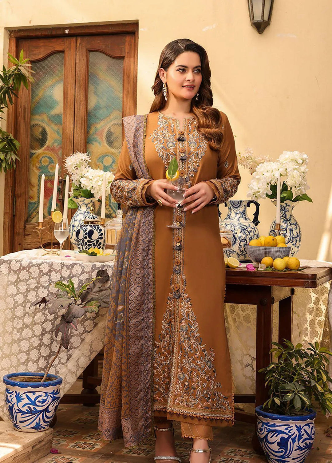 Zarq Barq By Asim Jofa Embroidered Cambric Unstitched Suit 3 Piece AJ23ZB AJZB-05 - Eid Collection