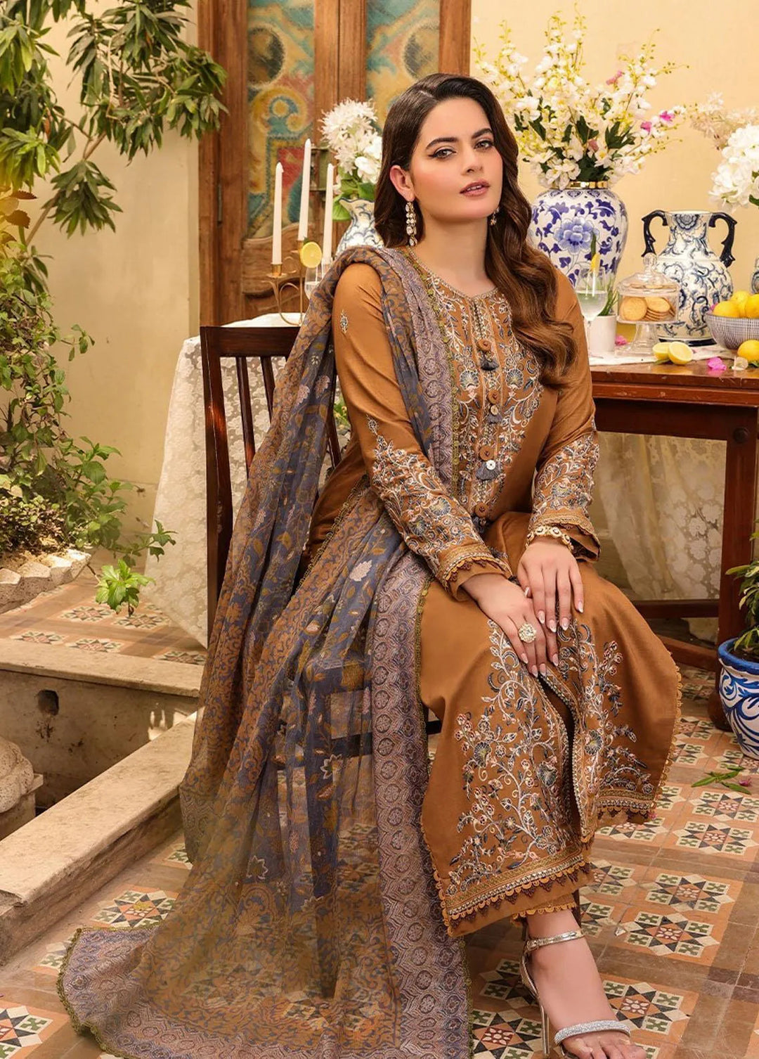 Zarq Barq By Asim Jofa Embroidered Cambric Unstitched Suit 3 Piece AJ23ZB AJZB-05 - Eid Collection