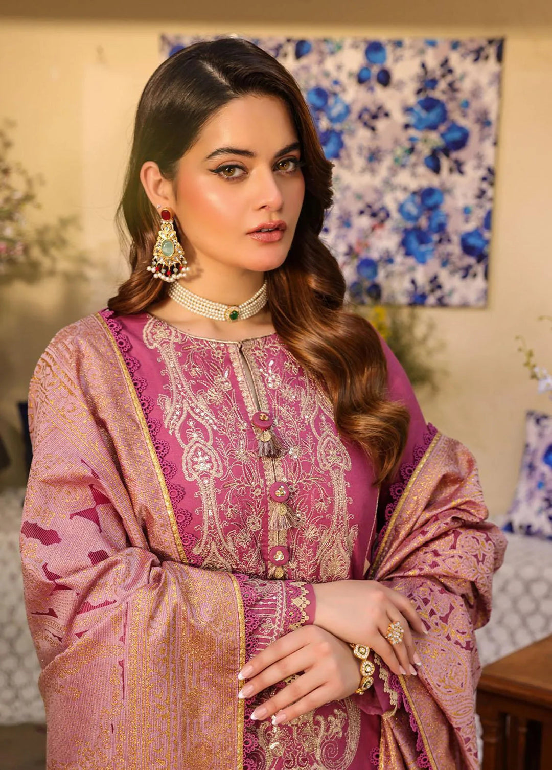 Zarq Barq By Asim Jofa Embroidered Cambric Unstitched Suit 3 Piece AJ23ZB AJZB-07 - Eid Collection