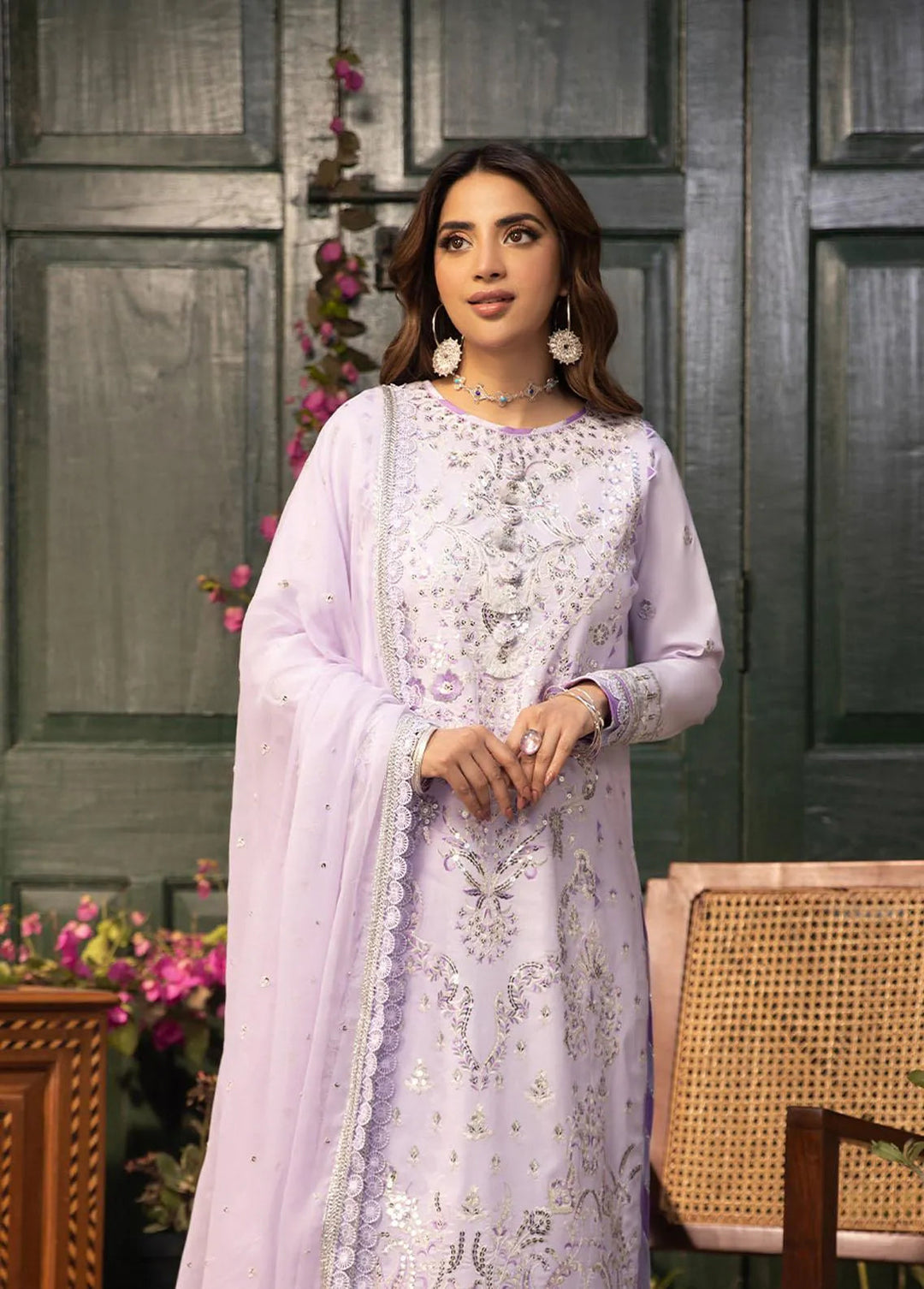 Zarq Barq By Asim Jofa Embroidered Cambric Unstitched Suit 3 Piece AJ23ZB AJZB-08 - Eid Collection