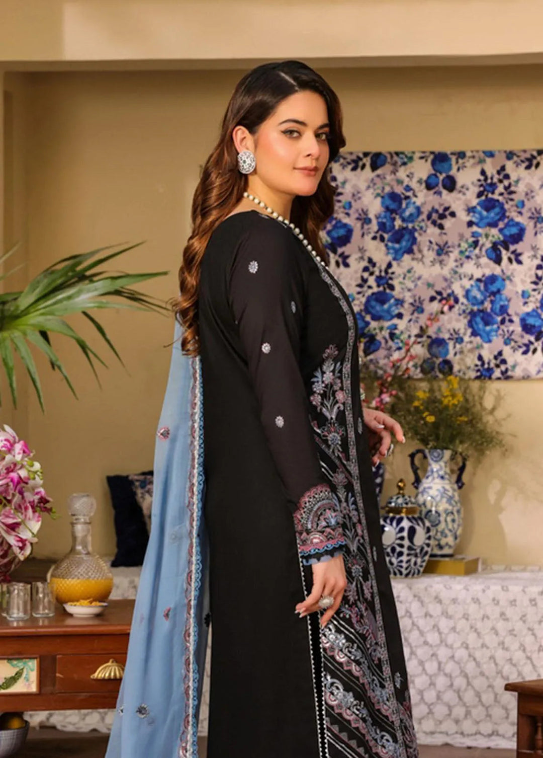 Zarq Barq By Asim Jofa Embroidered Cambric Unstitched Suit 3 Piece AJ23ZB AJZB-09 - Eid Collection