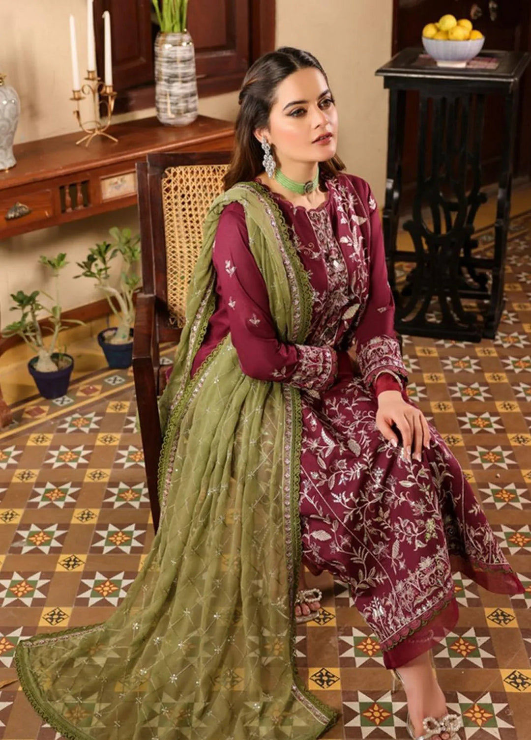 Zarq Barq By Asim Jofa Embroidered Cambric Unstitched Suit 3 Piece AJ23ZB AJZB-11 - Eid Collection