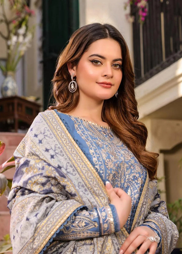 Zarq Barq By Asim Jofa Embroidered Cambric Unstitched Suit 3 Piece AJ23ZB AJZB-13 - Eid Collection