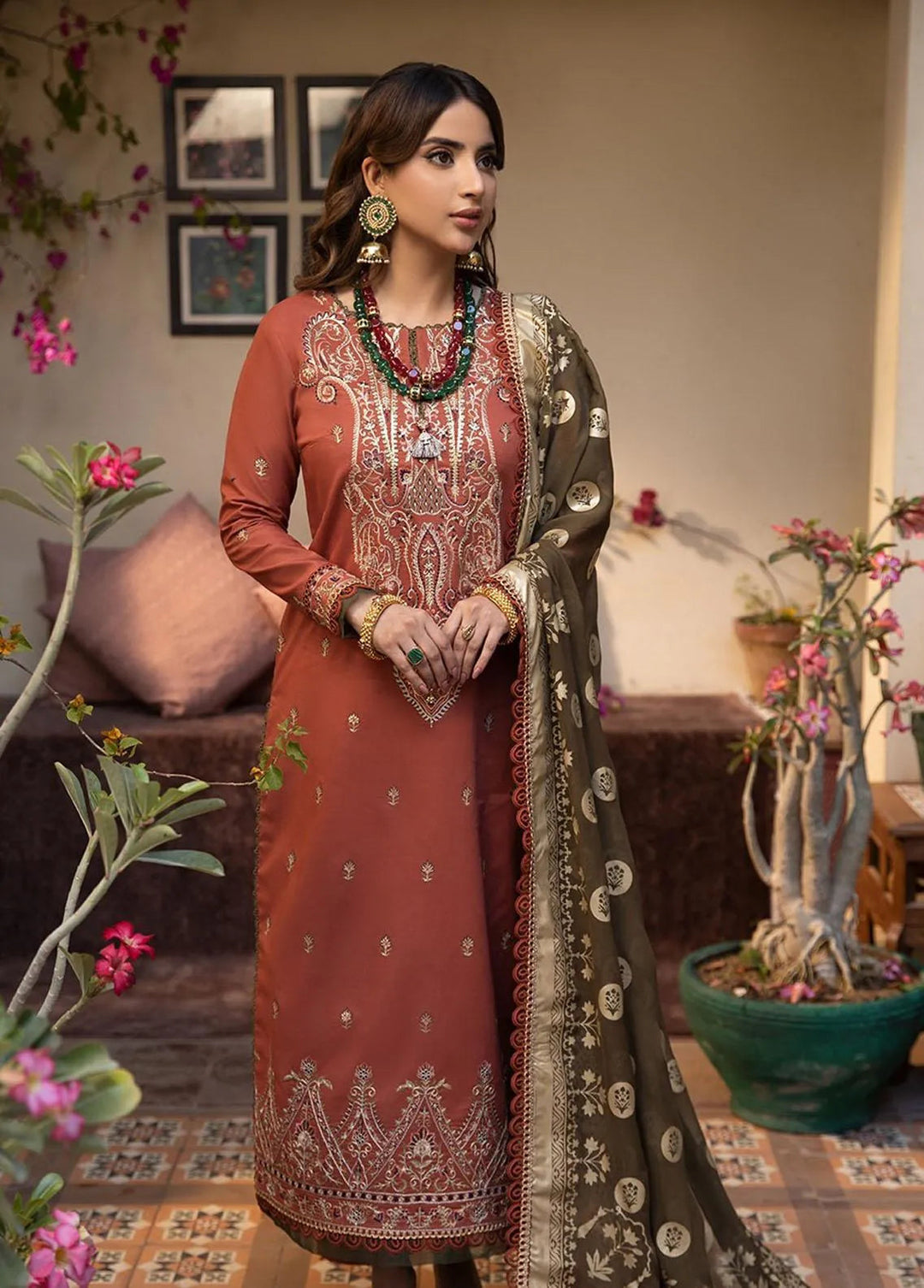 Zarq Barq By Asim Jofa Embroidered Cambric Unstitched Suit 3 Piece AJ23ZB AJZB-14 - Eid Collection