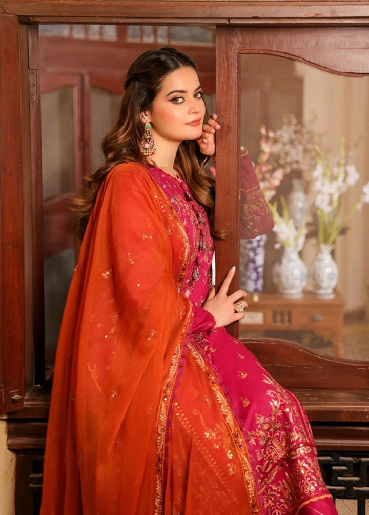 Zarq Barq By Asim Jofa Embroidered Cambric Unstitched Suit 3 Piece AJ23ZB AJZB-15 - Eid Collection
