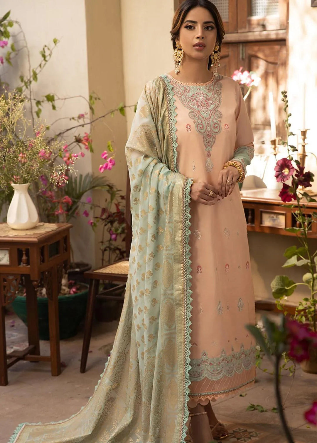 Zarq Barq By Asim Jofa Embroidered Cambric Unstitched Suit 3 Piece AJ23ZB AJZB-16 - Eid Collection