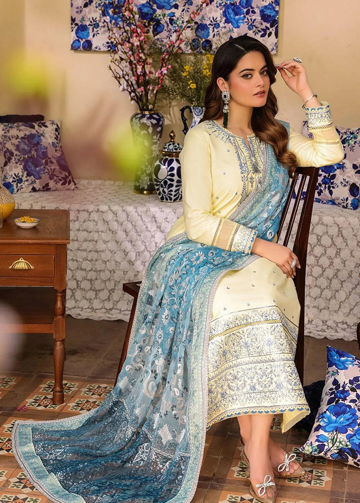 Zarq Barq By Asim Jofa Embroidered Cambric Unstitched Suit 3 Piece AJ23ZB AJZB-17 - Eid Collection
