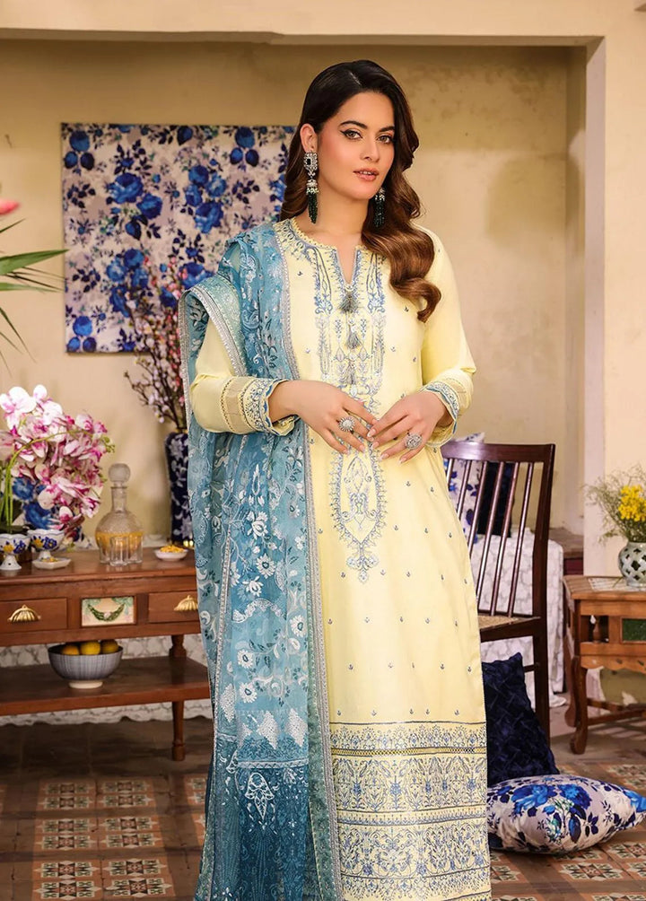 Zarq Barq By Asim Jofa Embroidered Cambric Unstitched Suit 3 Piece AJ23ZB AJZB-17 - Eid Collection