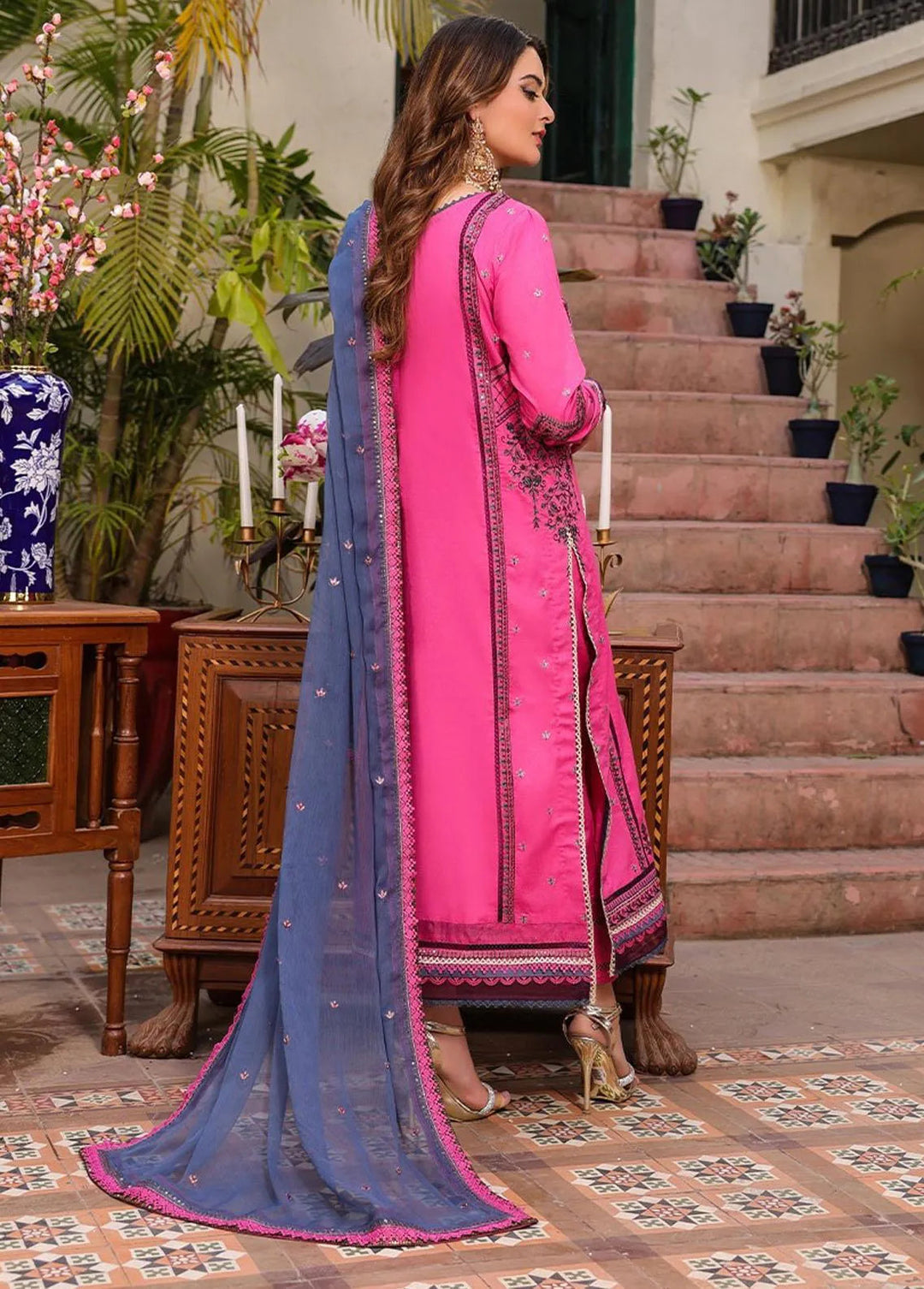 Zarq Barq By Asim Jofa Embroidered Cambric Unstitched Suit 3 Piece AJ23ZB AJZB-19 - Eid Collection