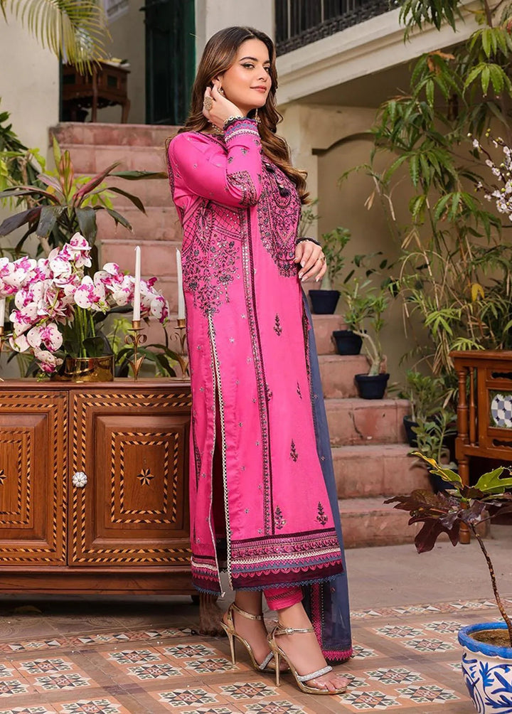 Zarq Barq By Asim Jofa Embroidered Cambric Unstitched Suit 3 Piece AJ23ZB AJZB-19 - Eid Collection