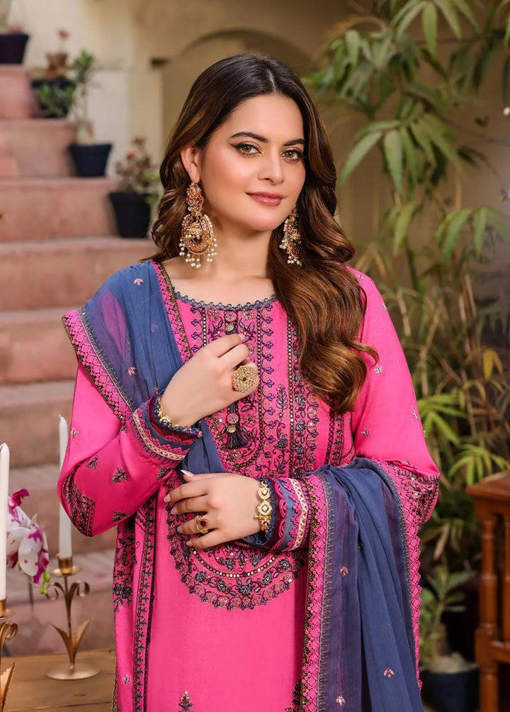 Zarq Barq By Asim Jofa Embroidered Cambric Unstitched Suit 3 Piece AJ23ZB AJZB-19 - Eid Collection