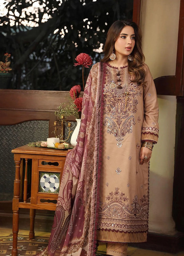 Zarq Barq By Asim Jofa Embroidered Cambric Unstitched Suit 3 Piece AJ23ZB AJZB-20 - Eid Collection