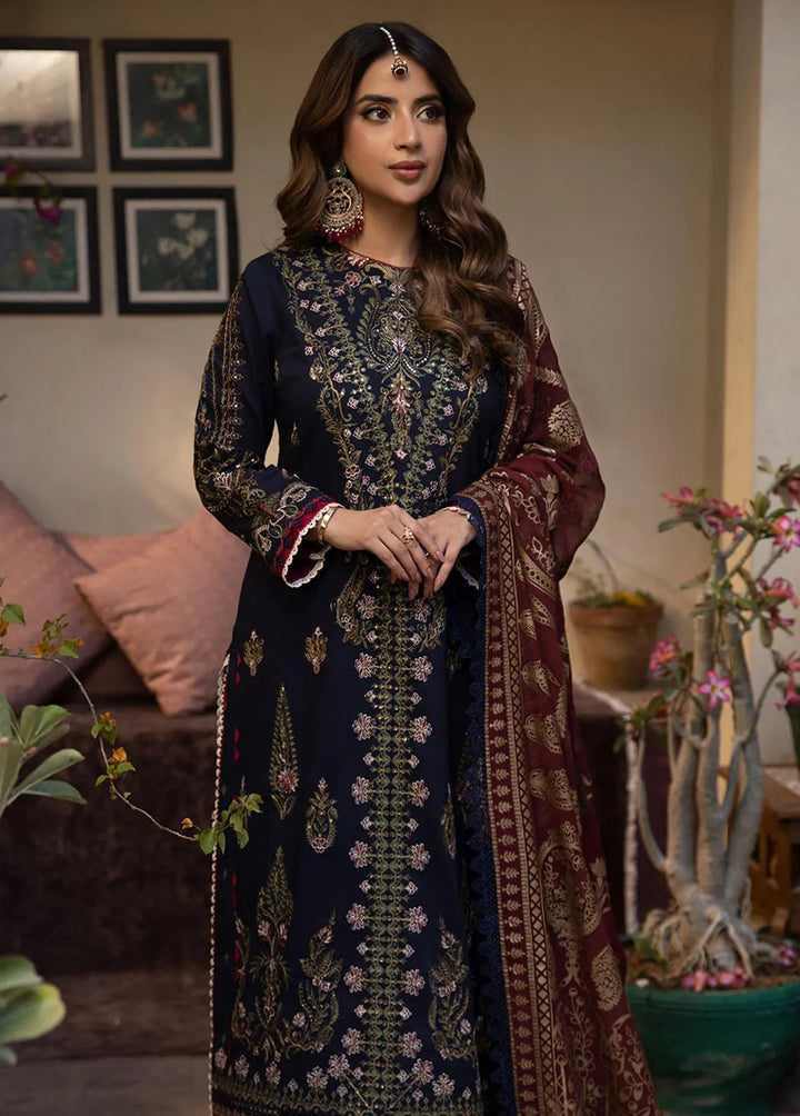 Zarq Barq By Asim Jofa Embroidered Cambric Unstitched Suit 3 Piece AJ23ZB AJZB-22 - Eid Collection