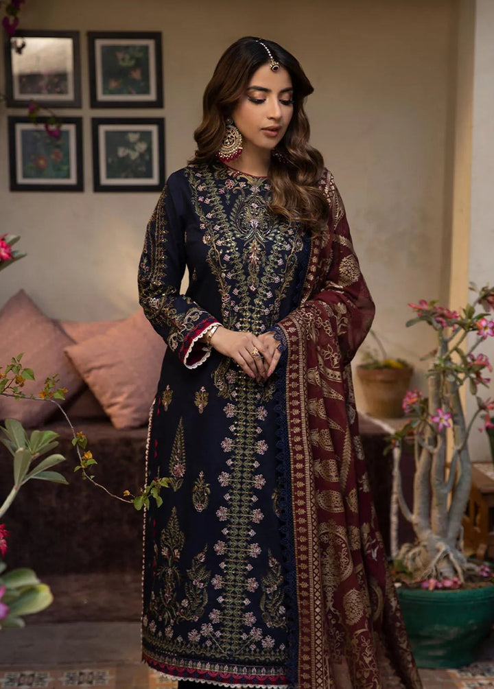 Zarq Barq By Asim Jofa Embroidered Cambric Unstitched Suit 3 Piece AJ23ZB AJZB-22 - Eid Collection