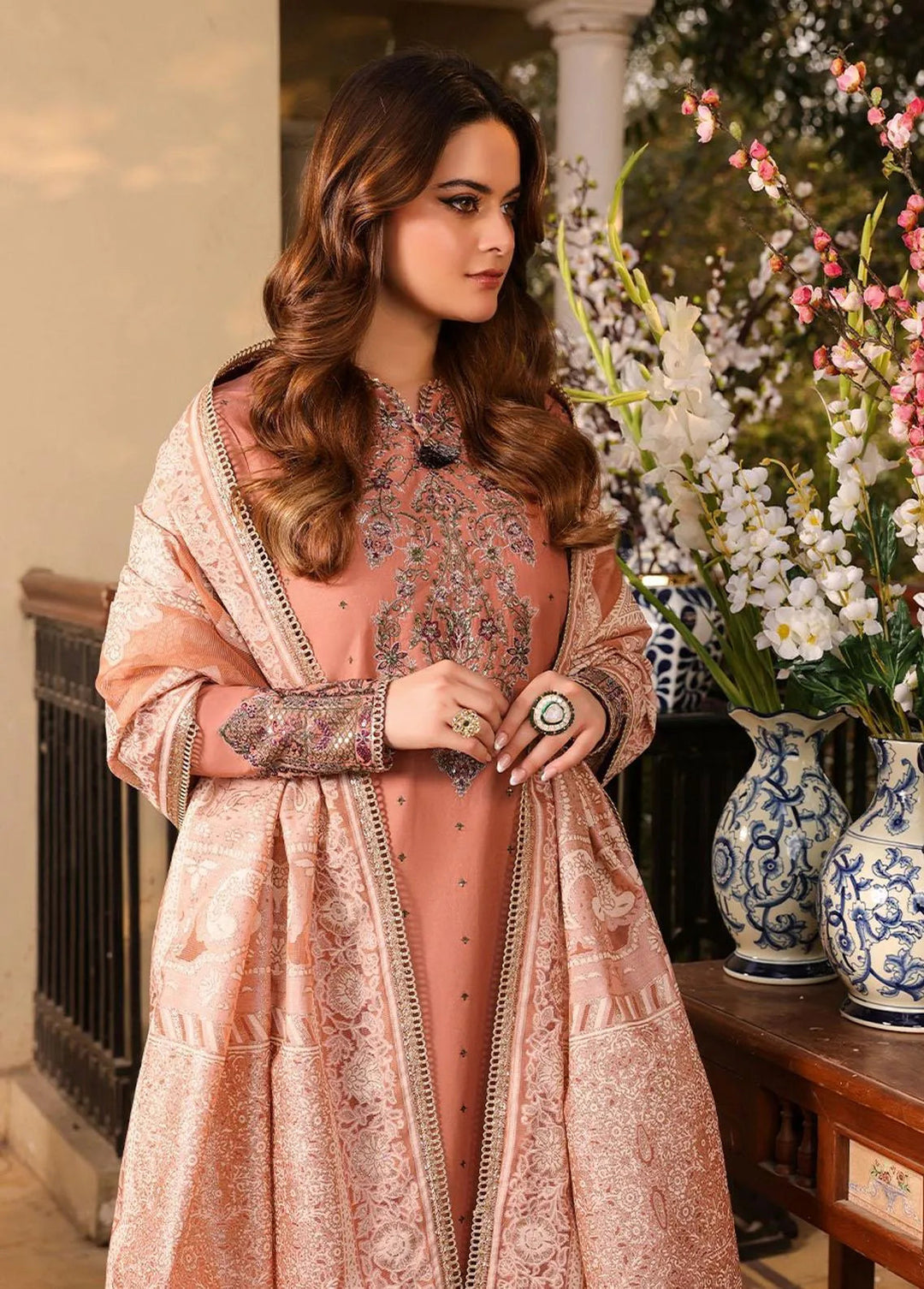 Zarq Barq By Asim Jofa Embroidered Cambric Unstitched Suit 3 Piece AJ23ZB AJZB-23 - Eid Collection