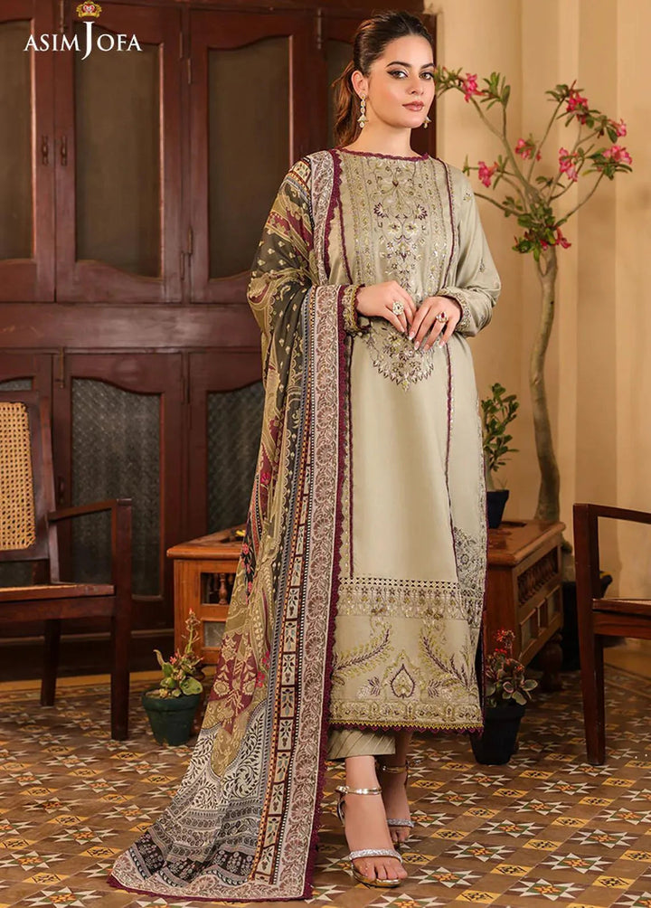 Zarq Barq By Asim Jofa Embroidered Cambric Unstitched Suit 3 Piece AJ23ZB AJZB-25 - Eid Collection