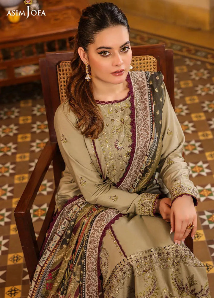 Zarq Barq By Asim Jofa Embroidered Cambric Unstitched Suit 3 Piece AJ23ZB AJZB-25 - Eid Collection