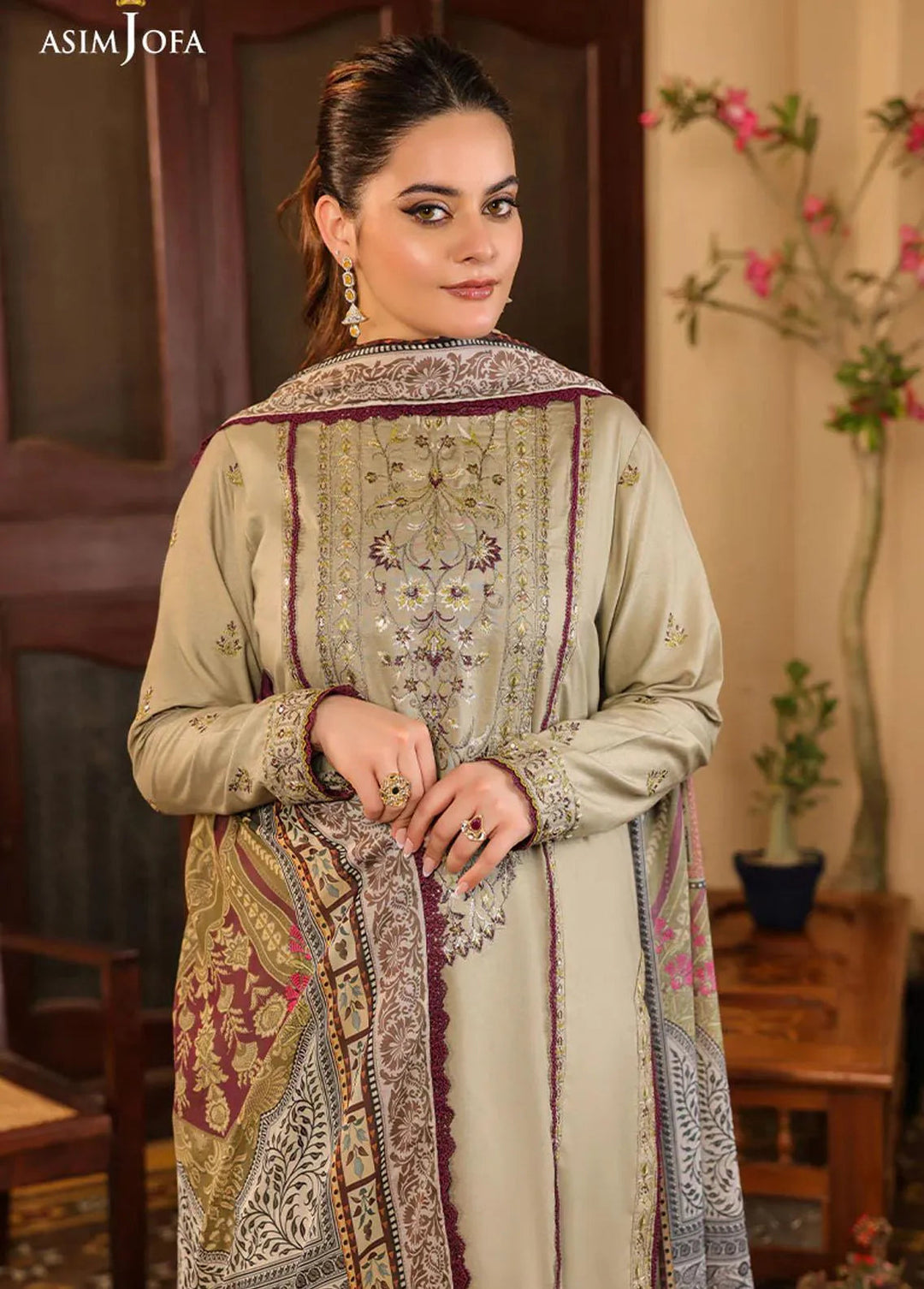 Zarq Barq By Asim Jofa Embroidered Cambric Unstitched Suit 3 Piece AJ23ZB AJZB-25 - Eid Collection