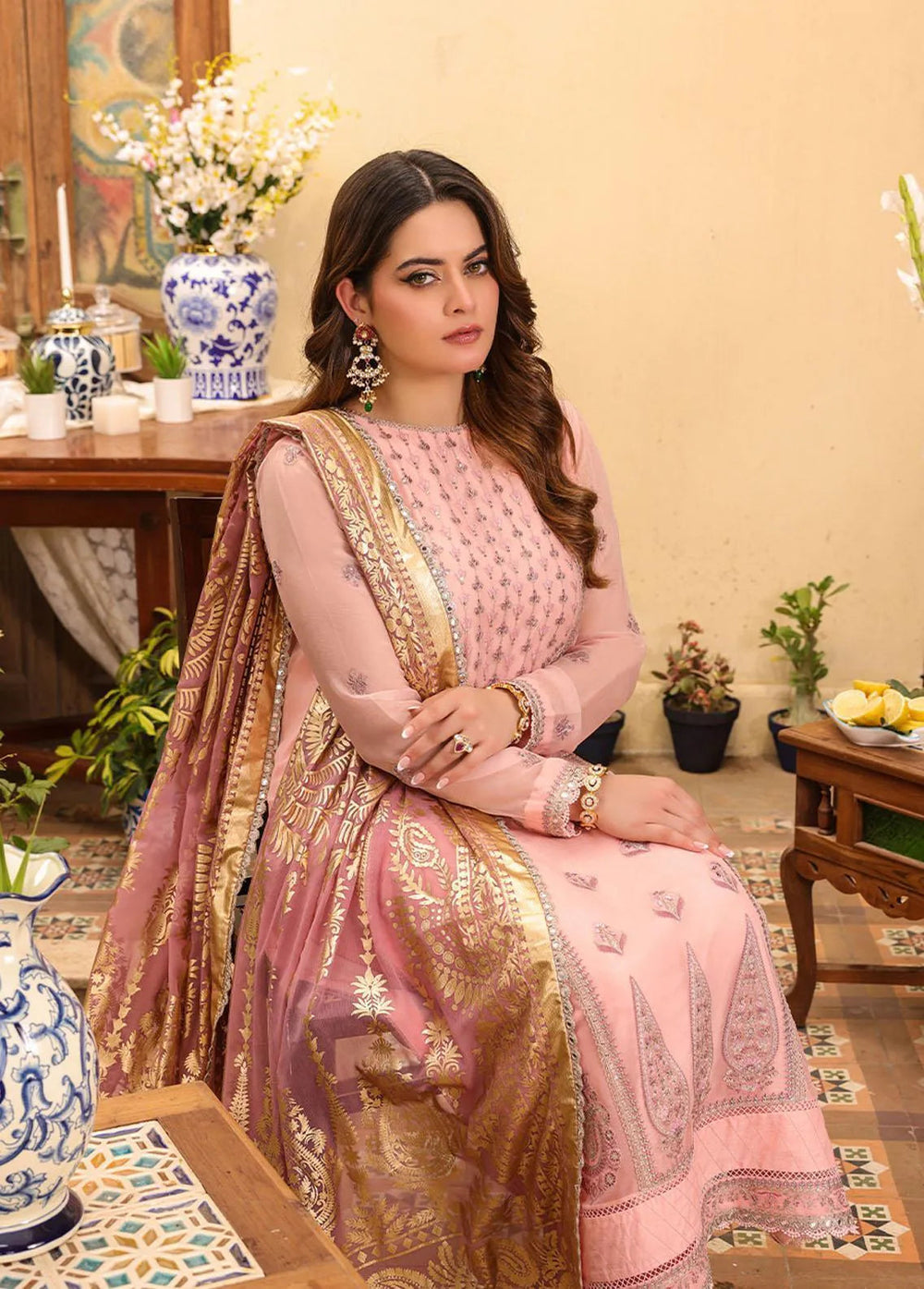 Zarq Barq By Asim Jofa Embroidered Chiffon Unstitched Suit 3 Piece AJ23ZB AJZB-03 - Eid Collection