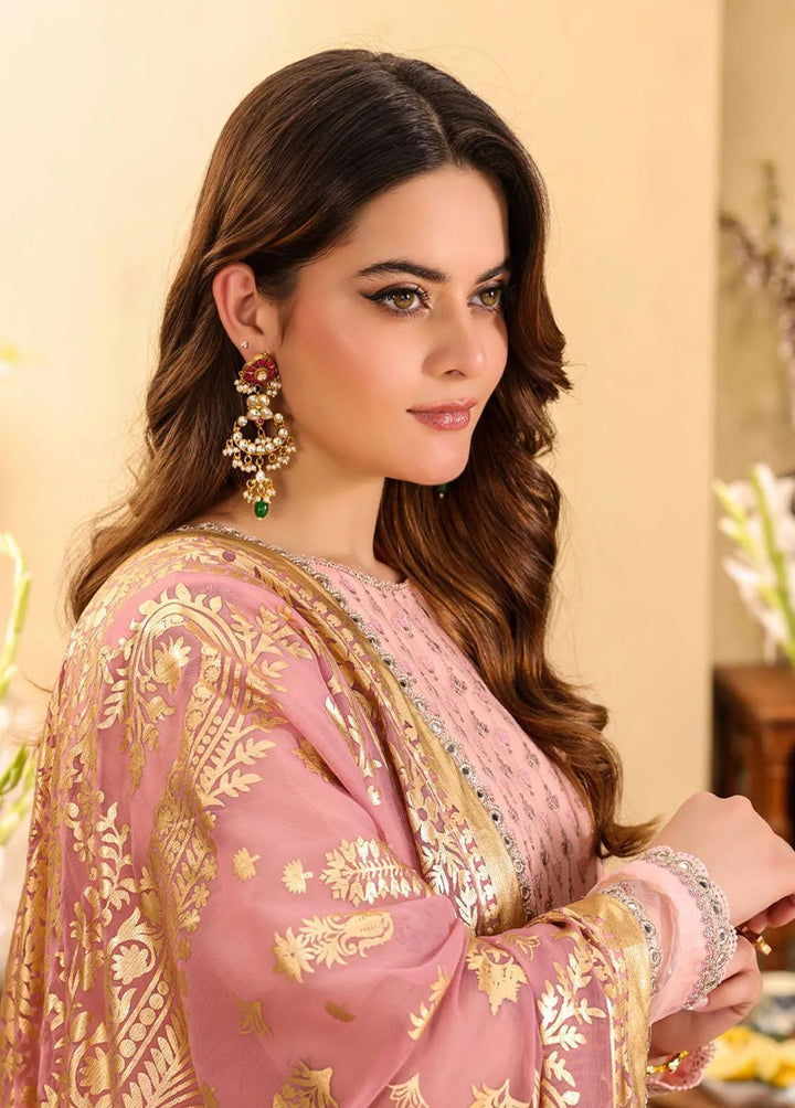 Zarq Barq By Asim Jofa Embroidered Chiffon Unstitched Suit 3 Piece AJ23ZB AJZB-03 - Eid Collection