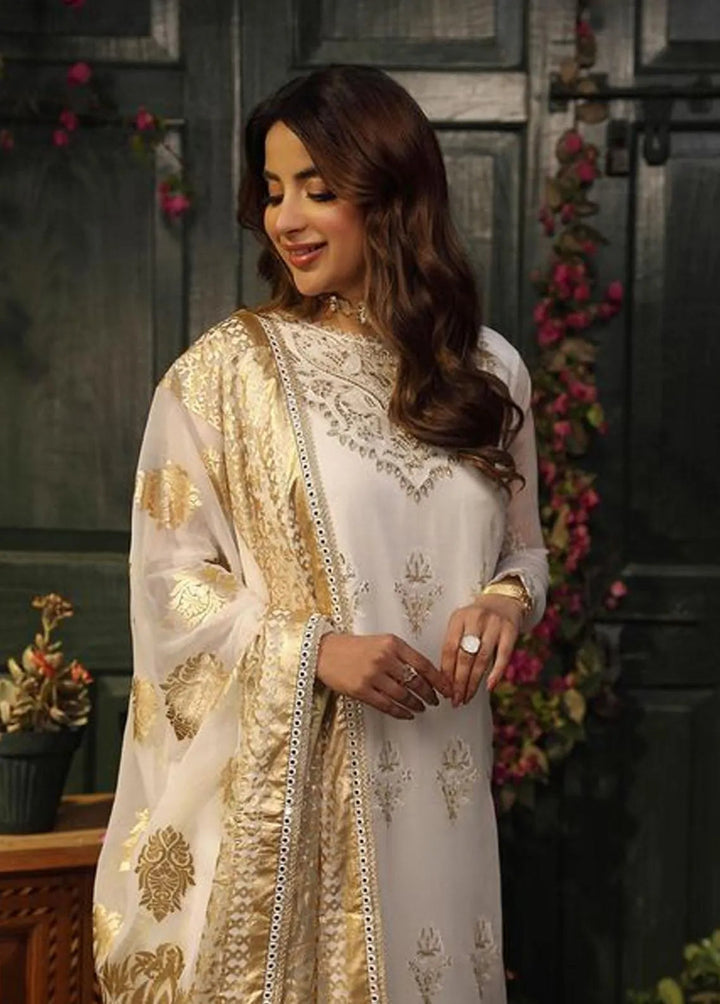 Zarq Barq By Asim Jofa Embroidered Chiffon Unstitched Suit 3 Piece AJ23ZB AJZB-12 - Eid Collection