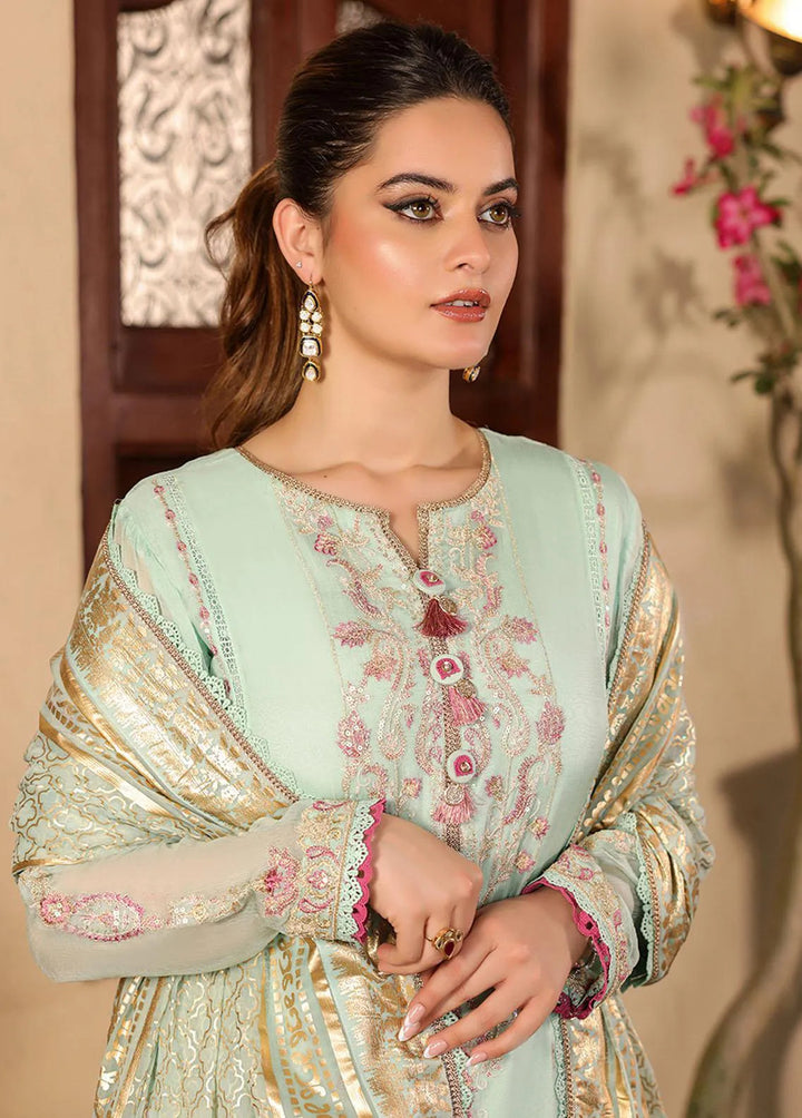 Zarq Barq By Asim Jofa Embroidered Chiffon Unstitched Suit 3 Piece AJ23ZB AJZB-21 - Eid Collection