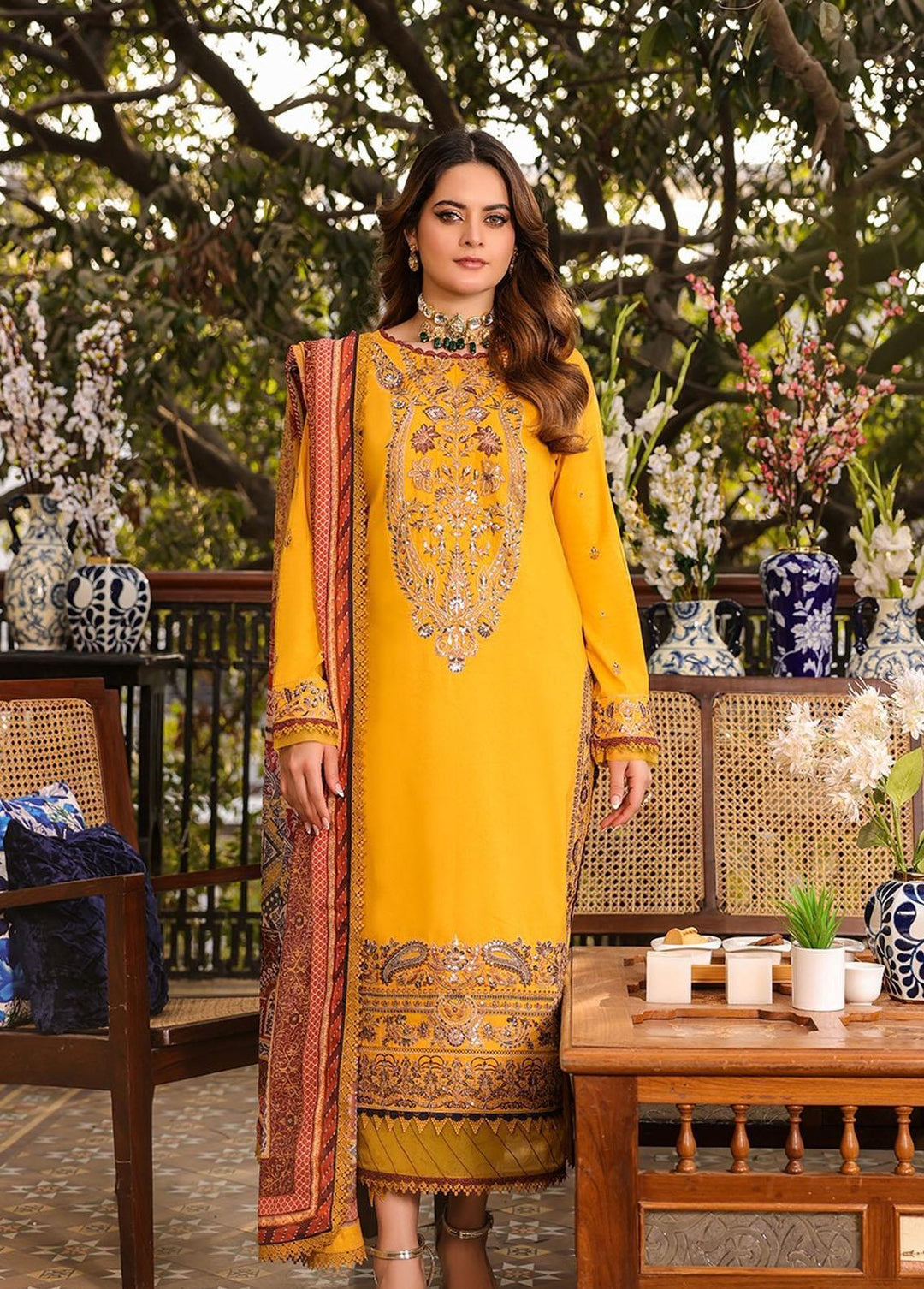 Zarq Barq By Asim Jofa Embroidered Cambric Suits Unstitched 3 Piece AJ23ZB AJZB-01 - Eid Collection