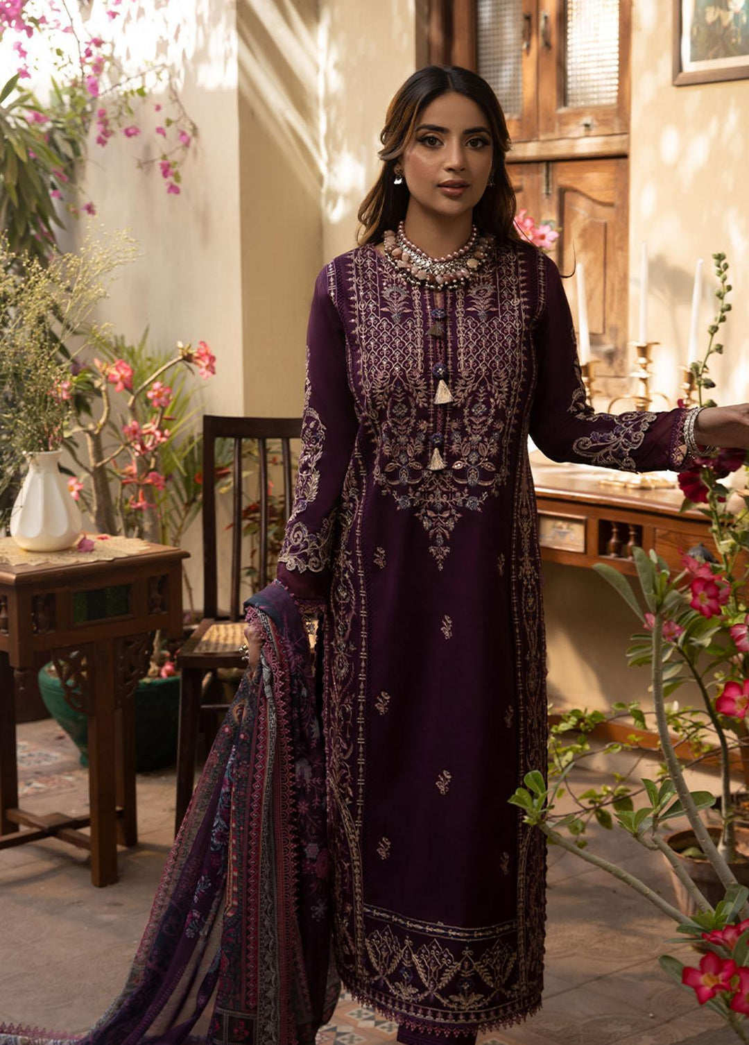 Zarq Barq By Asim Jofa Embroidered Cambric Suits Unstitched 3 Piece AJ23ZB AJZB-02 - Eid Collection