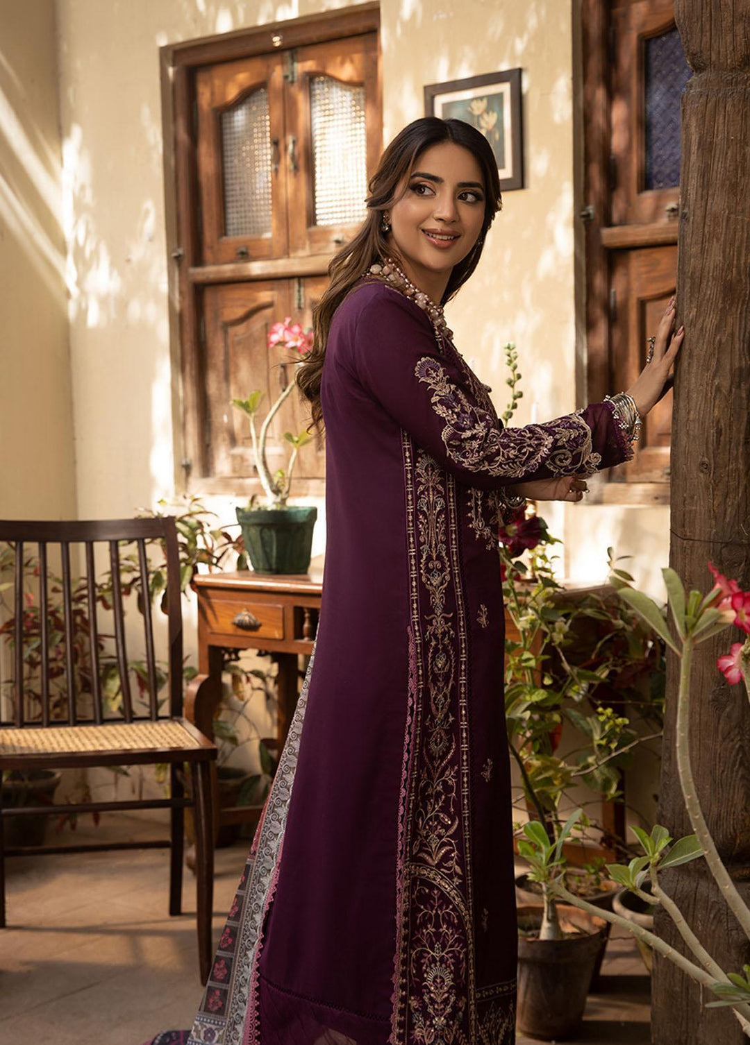Zarq Barq By Asim Jofa Embroidered Cambric Suits Unstitched 3 Piece AJ23ZB AJZB-02 - Eid Collection