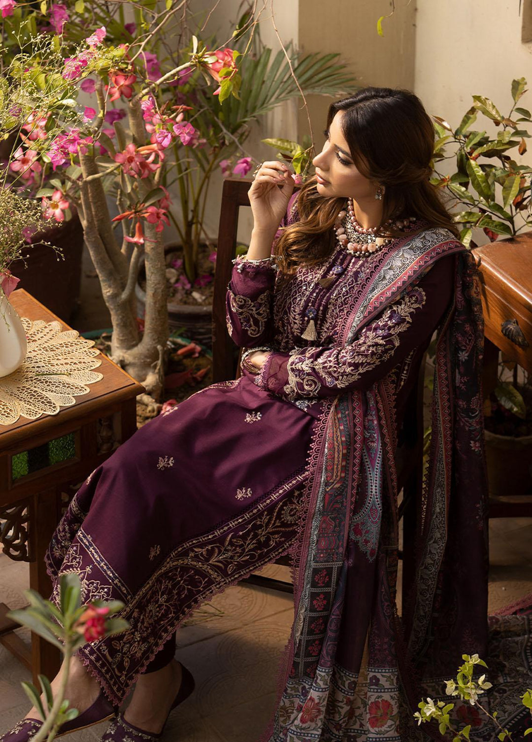 Zarq Barq By Asim Jofa Embroidered Cambric Suits Unstitched 3 Piece AJ23ZB AJZB-02 - Eid Collection