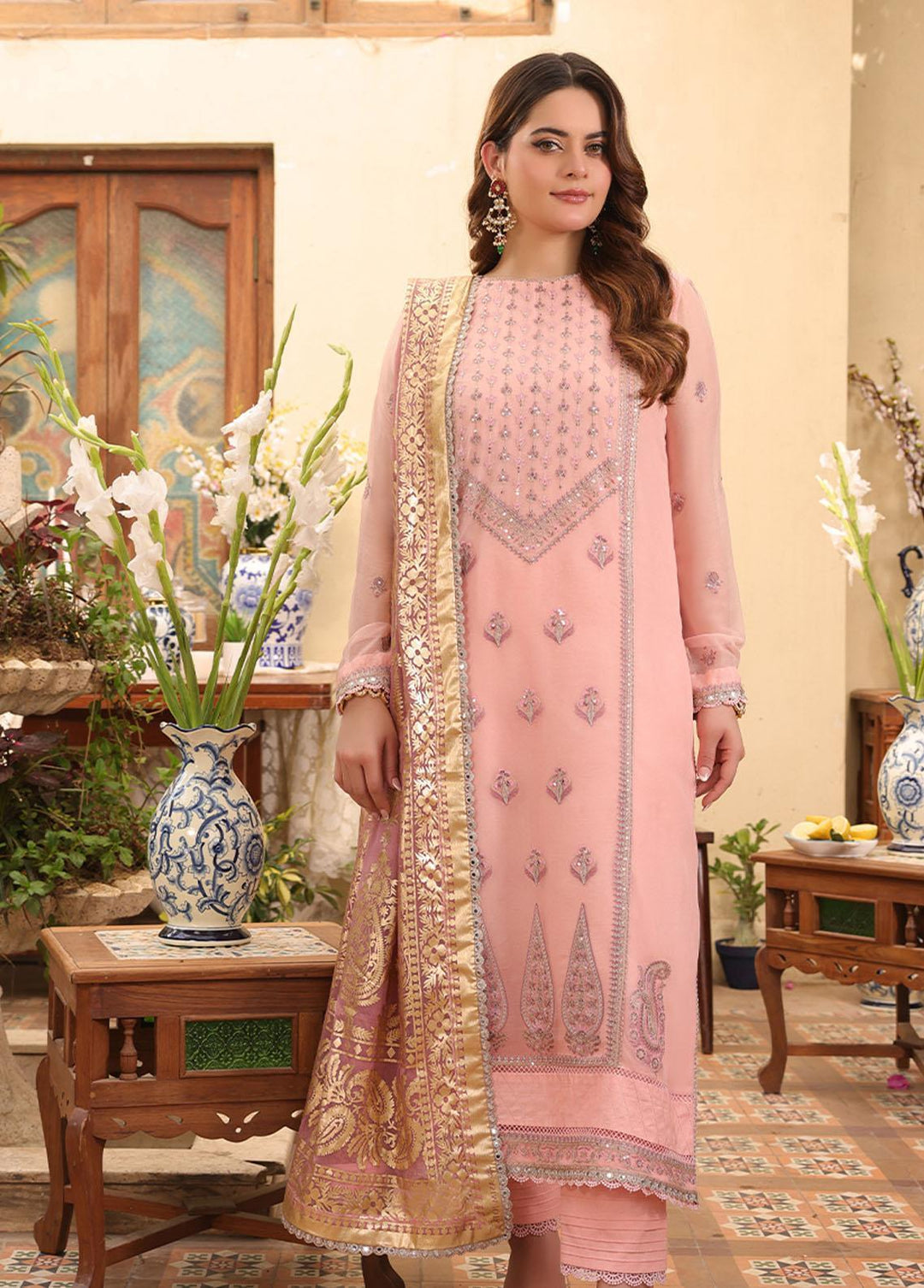 Zarq Barq By Asim Jofa Embroidered Chiffon Suits Unstitched 3 Piece AJ23ZB AJZB-03 - Eid Collection