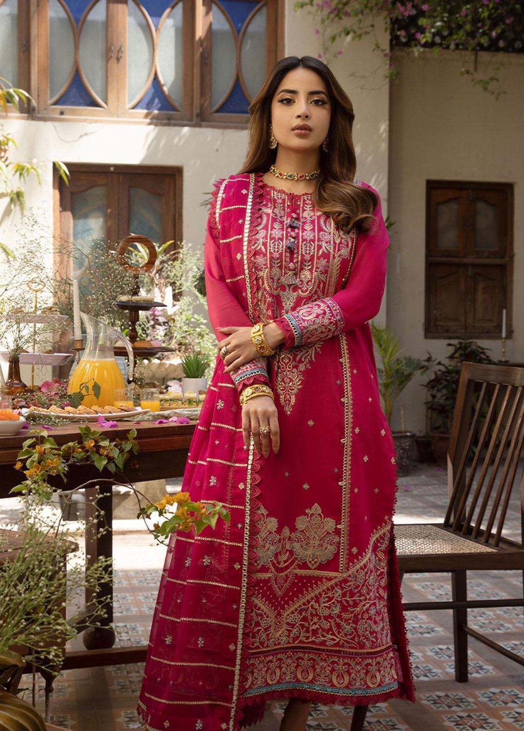 Zarq Barq By Asim Jofa Embroidered Cambric Suits Unstitched 3 Piece AJ23ZB AJZB-04 - Eid Collection