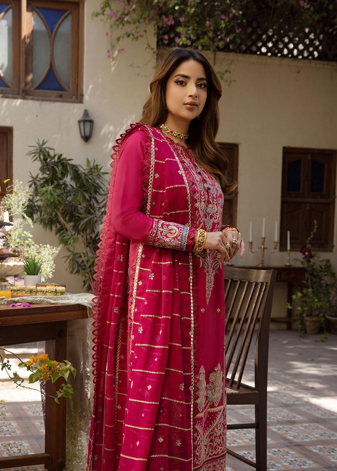 Zarq Barq By Asim Jofa Embroidered Cambric Suits Unstitched 3 Piece AJ23ZB AJZB-04 - Eid Collection