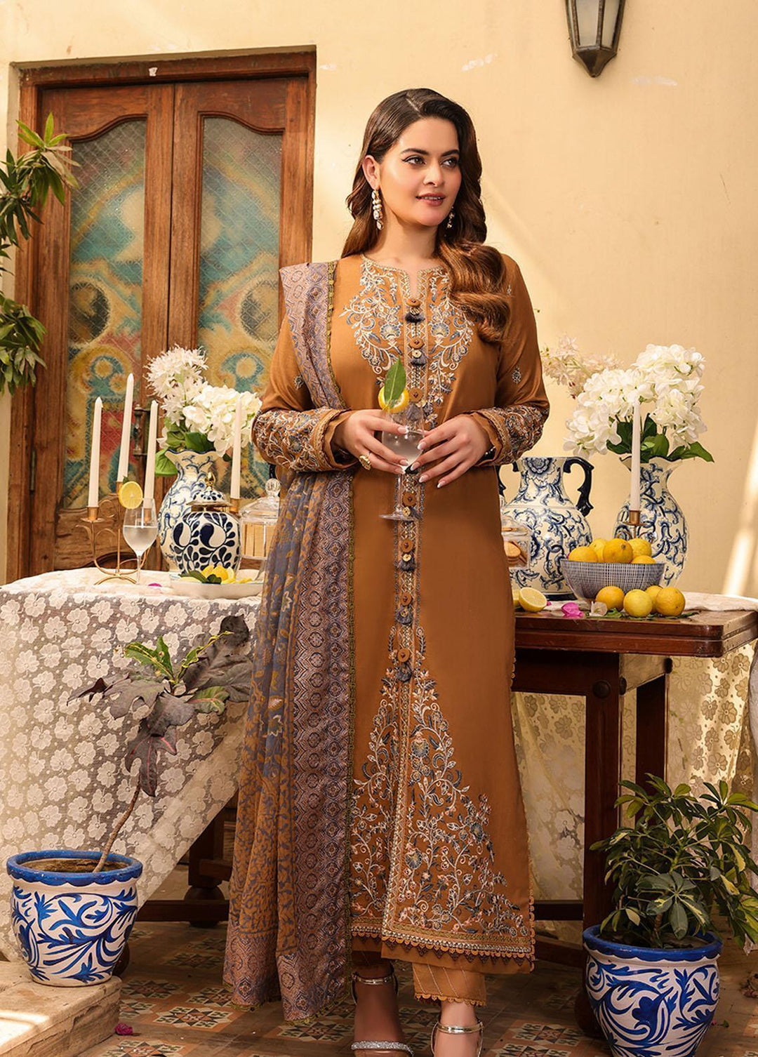 Zarq Barq By Asim Jofa Embroidered Cambric Suits Unstitched 3 Piece AJ23ZB AJZB-05 - Eid Collection