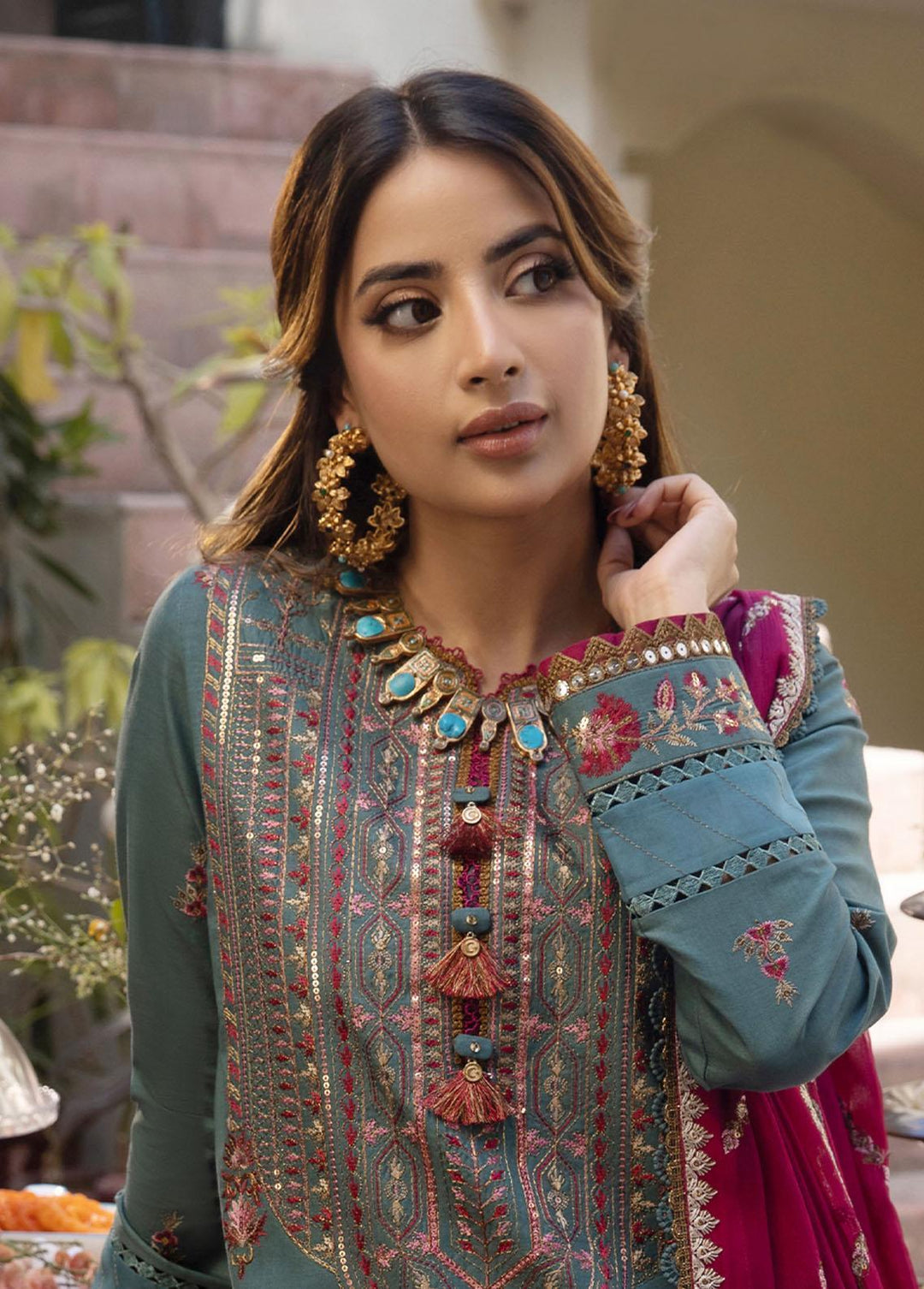 Zarq Barq By Asim Jofa Embroidered Cambric Suits Unstitched 3 Piece AJ23ZB AJZB-06 - Eid Collection