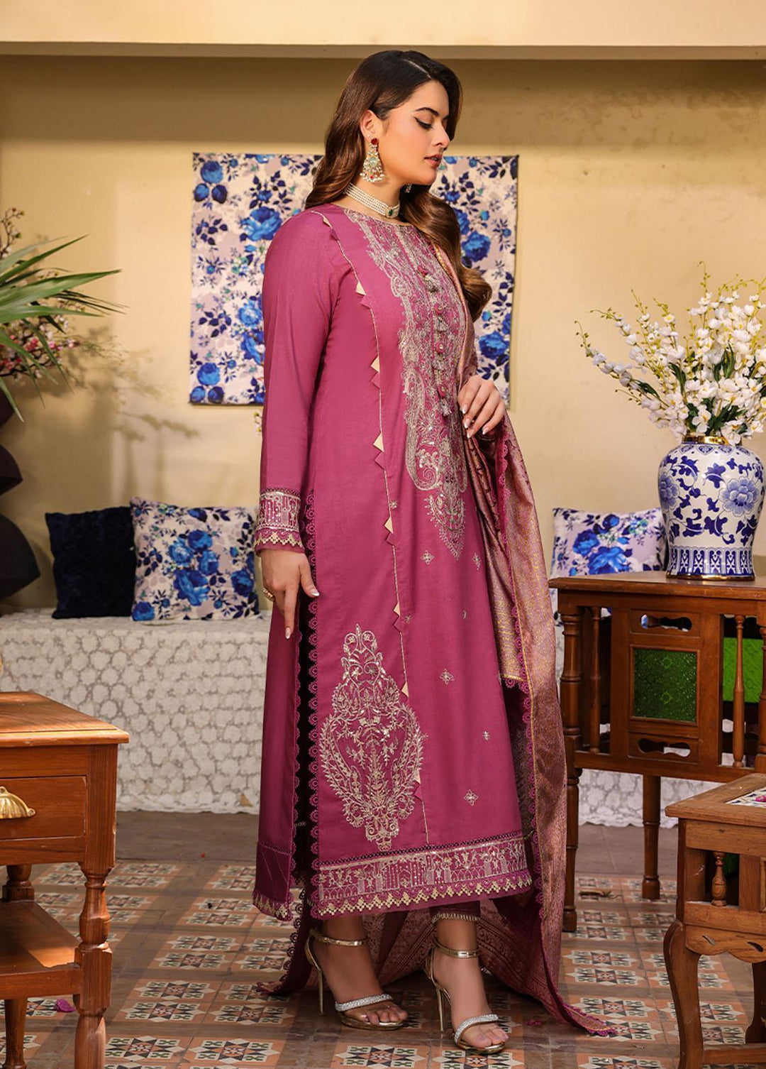 Zarq Barq By Asim Jofa Embroidered Cambric Suits Unstitched 3 Piece AJ23ZB AJZB-07 - Eid Collection