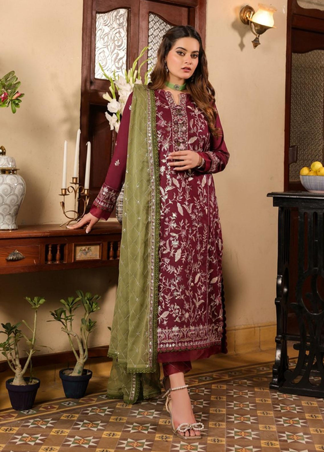 Zarq Barq By Asim Jofa Embroidered Cambric Suits Unstitched 3 Piece AJ23ZB AJZB-11 - Eid Collection