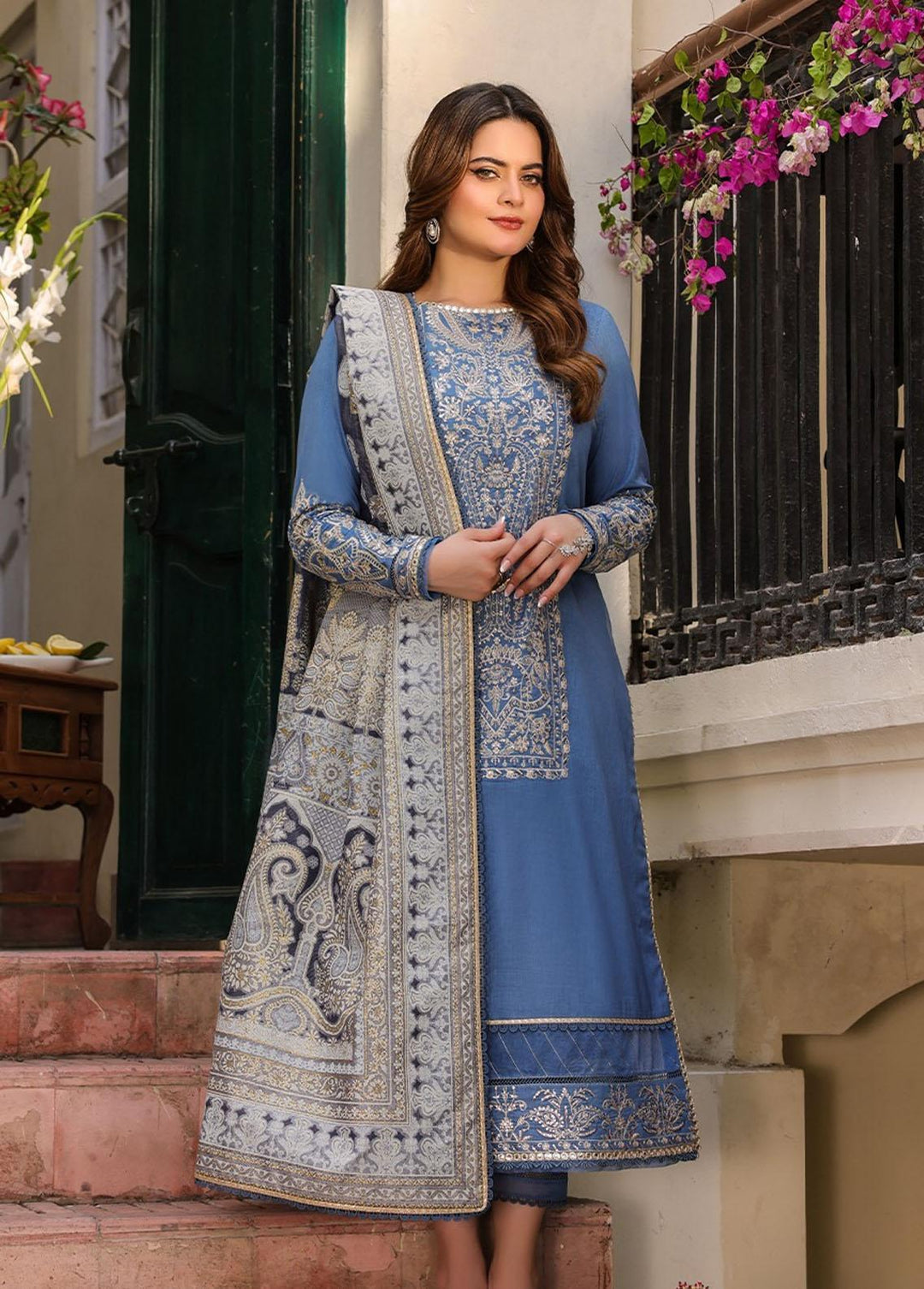 Zarq Barq By Asim Jofa Embroidered Cambric Suits Unstitched 3 Piece AJ23ZB AJZB-13 - Eid Collection