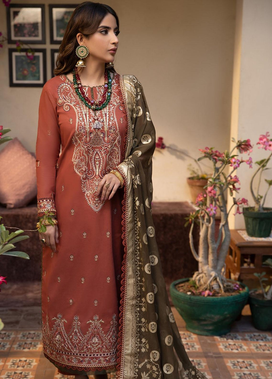 Zarq Barq By Asim Jofa Embroidered Cambric Suits Unstitched 3 Piece AJ23ZB AJZB-14 - Eid Collection