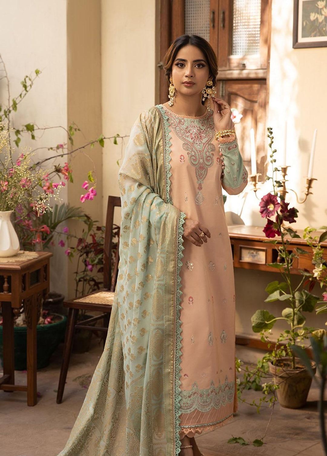 Zarq Barq By Asim Jofa Embroidered Cambric Suits Unstitched 3 Piece AJ23ZB AJZB-16 - Eid Collection