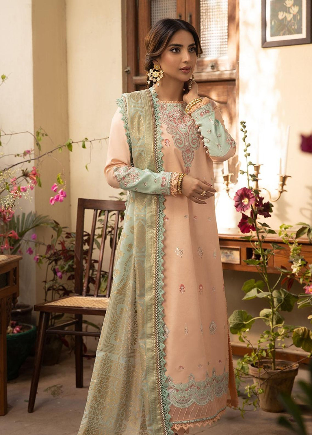 Zarq Barq By Asim Jofa Embroidered Cambric Suits Unstitched 3 Piece AJ23ZB AJZB-16 - Eid Collection