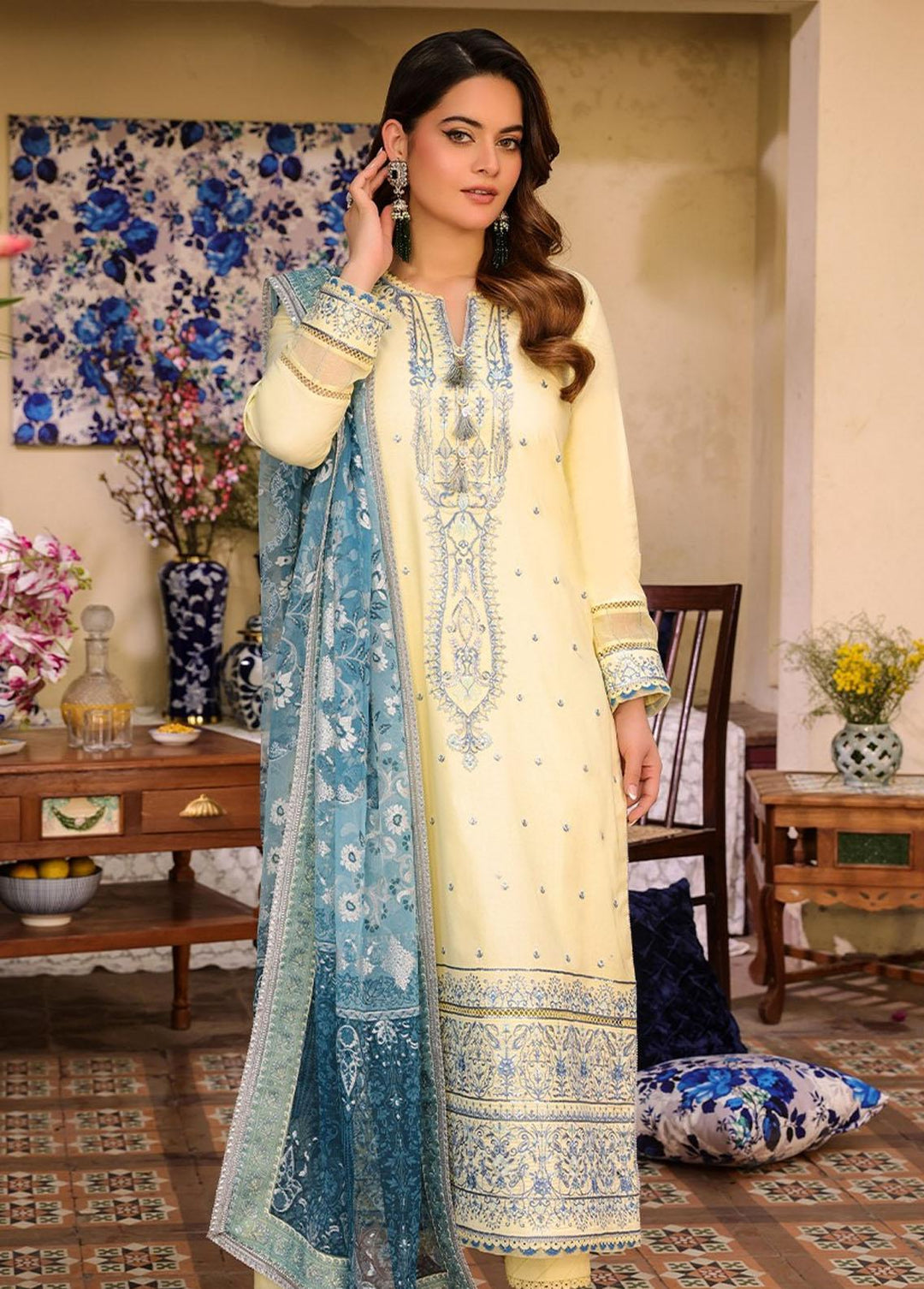 Zarq Barq By Asim Jofa Embroidered Cambric Suits Unstitched 3 Piece AJ23ZB AJZB-17 - Eid Collection