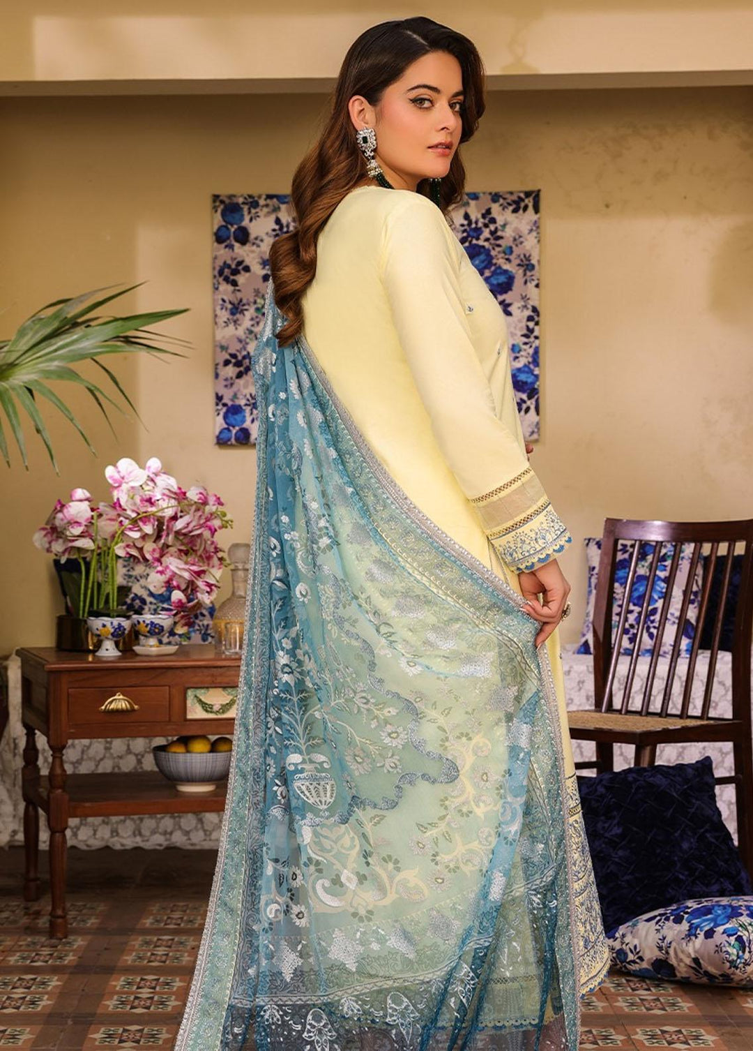 Zarq Barq By Asim Jofa Embroidered Cambric Suits Unstitched 3 Piece AJ23ZB AJZB-17 - Eid Collection