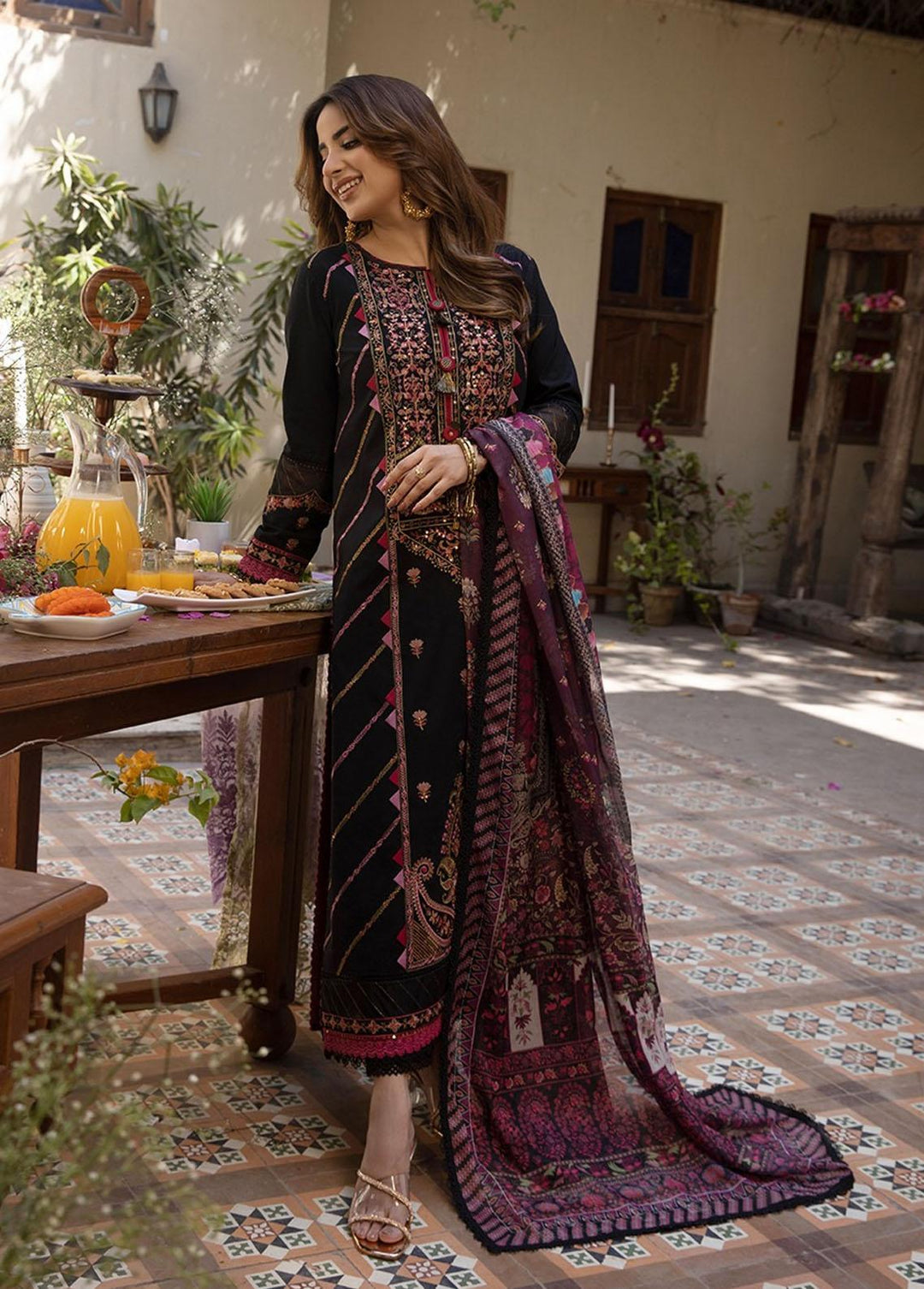 Zarq Barq By Asim Jofa Embroidered Cambric Suits Unstitched 3 Piece AJ23ZB AJZB-18 - Eid Collection