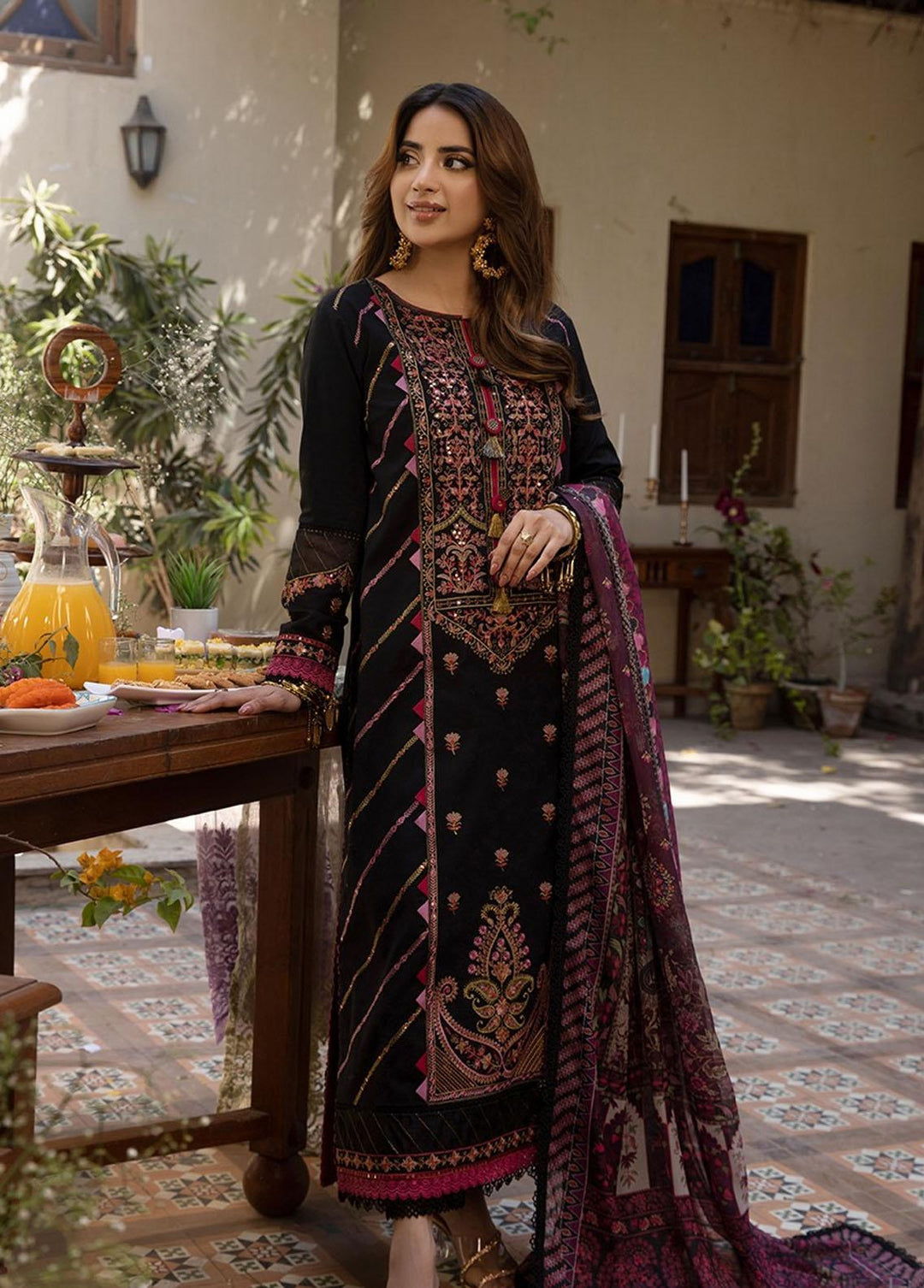 Zarq Barq By Asim Jofa Embroidered Cambric Suits Unstitched 3 Piece AJ23ZB AJZB-18 - Eid Collection