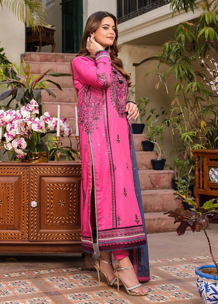 Zarq Barq By Asim Jofa Embroidered Cambric Suits Unstitched 3 Piece AJ23ZB AJZB-19 - Eid Collection